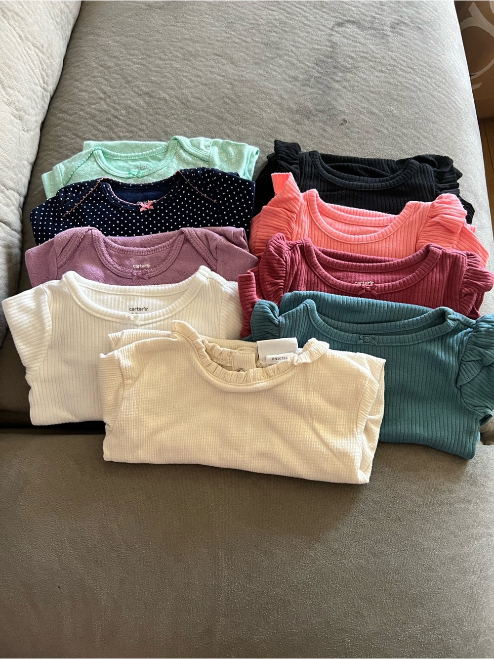 Carter's Girls Ribbed Short Sleeve Tops in Assorted Pastels and Neutrals